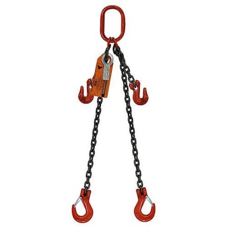 Hsi Two Leg Chain Slng, Adjstbl Type B, 1/2 in dia, 10ft L, Oblong Link to Slng Hook, 26,000lb Lmt 10ADOS1/2B-10
